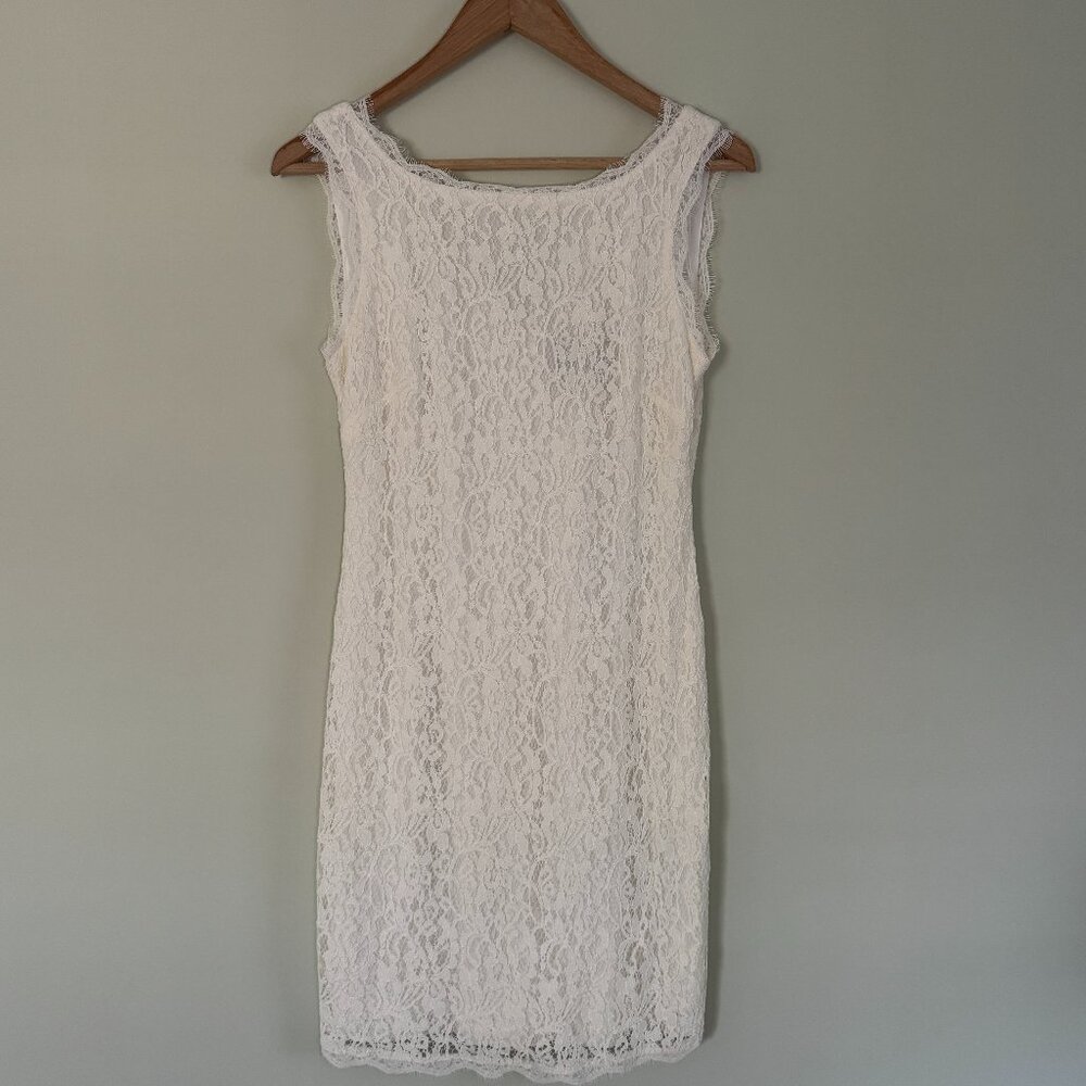 Adrianna Papell Cream Lace Overlay Sheath Dress Size 6